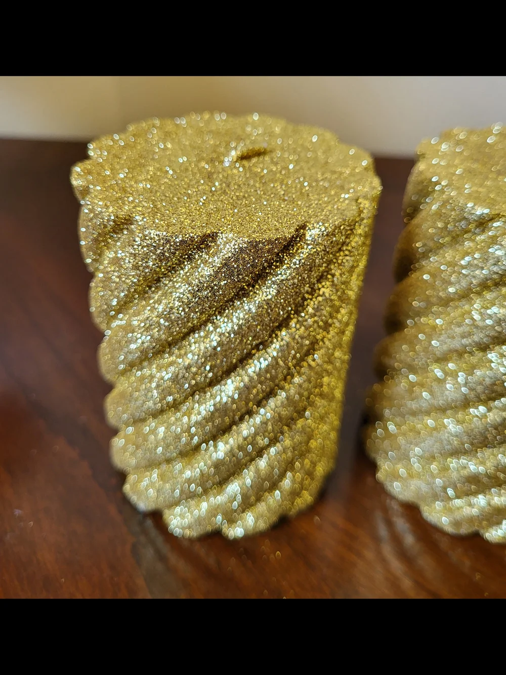 Gold Glitter Spiral Pillar Candle - Decorative Home Accent